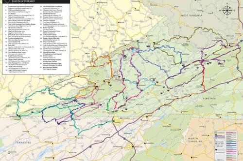 a large map of roads and highways at The Dragon's Den 5 bedroom house 1 mile to Main St in Tazewell