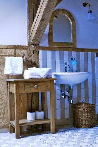 a bathroom with a sink and a mirror at Pałac Galiny in Bartoszyce- Galiny