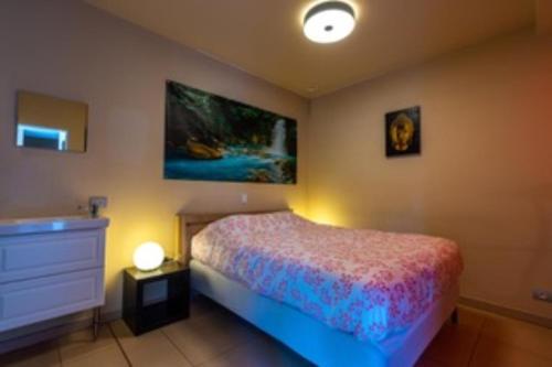 Giường trong phòng chung tại Vlaamse Ardennen Vakantiehuis Casa Caliente met wellness