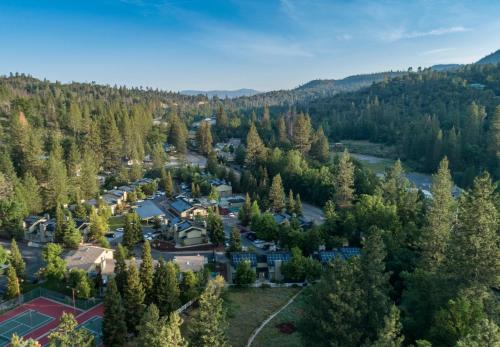 an aerial view of a resort in the woods at WorldMark Bass Lake in Bass Lake