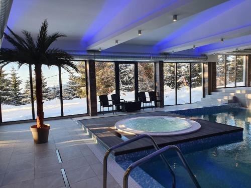 科帕奥尼克SUNCANI BREG - STUDIO 11的一座房子,里面有一个棕榈树的游泳池