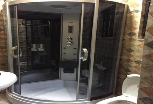 een douchecabine in een badkamer met een toilet bij Room in Lodge - Royal Signature Suites and Apartments in Ibadan