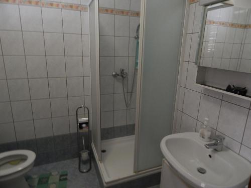 A bathroom at Apartments Vilanija