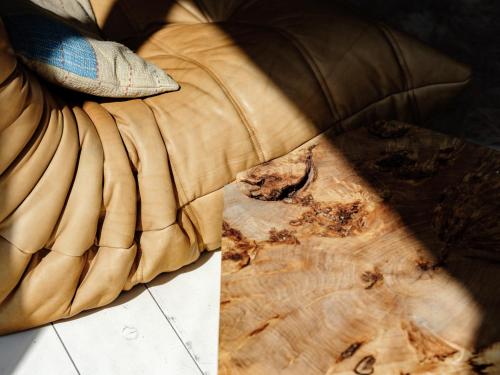 a close up of a couch with pillows on it at Verne Dreams in Ghent