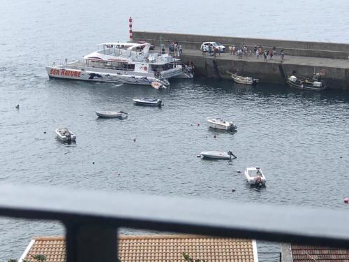 a group of boats in the water near a dock at Casa da Rocha in Paul do Mar