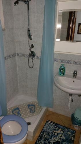 La salle de bains est pourvue d'une douche, de toilettes et d'un lavabo. dans l'établissement Casa rosy, à Caltanissetta