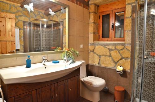 a bathroom with a sink and a toilet and a mirror at Villa Tireda in Keri