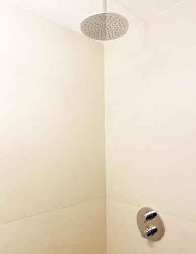 a bathroom with a shower with a ceiling at Haus Münsterblick in Reichenau