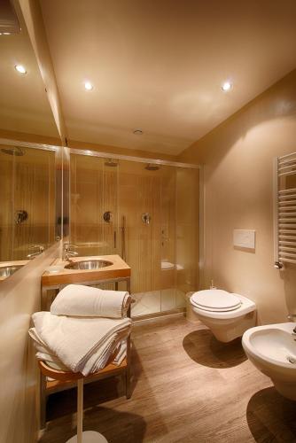 a bathroom with a toilet and a sink and a shower at Hotel Norden Palace in Aosta