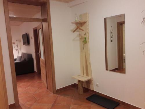 a room with a mirror on the wall and a hallway at Ötscherblick Fam Winter in Frankenfels