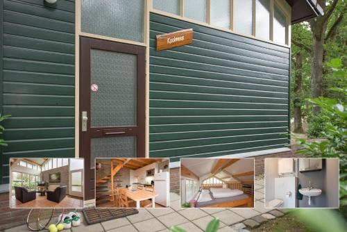 a collage of photos of a house with green siding at Vakantiepark Zevenbergen in Heesch