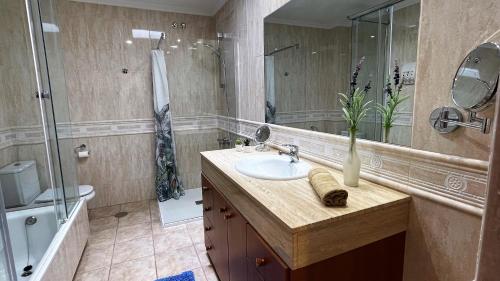 łazienka z umywalką, toaletą i prysznicem w obiekcie Chalet Amelie w mieście Antigua