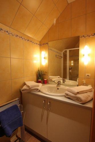 une salle de bain avec un lavabo et un miroir dans l'établissement Domaine Jean Sipp, à Ribeauvillé