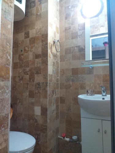 a bathroom with a toilet and a sink at Studio Saturn in Saturn