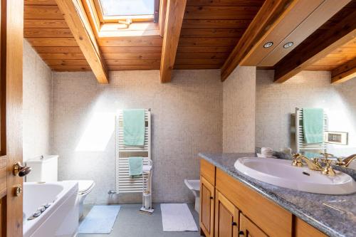 a bathroom with a sink and a toilet at L'Atelier du Temps - Woodstone Villa in Aosta