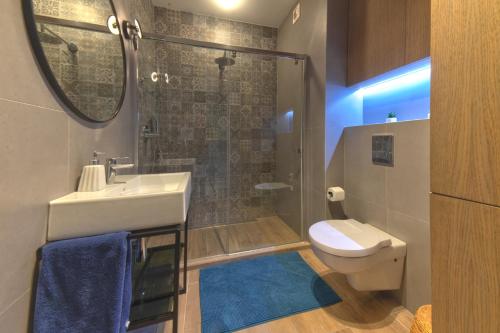 ジブヌベクにあるBlue Baltic Apartmentのバスルーム(トイレ、洗面台、シャワー付)