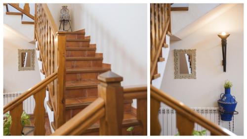 two pictures of a staircase in a house at Casa Rural Pilón del Fraile in Oropesa