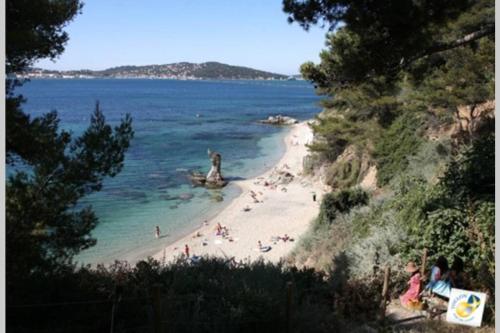 a beach with a bunch of people in the water at Bel appartement 4 étoiles Centre Historique Toulon in Toulon