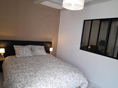 1 dormitorio con 1 cama, 1 ventana y 2 lámparas en Le cosy d'Amboise, en Amboise