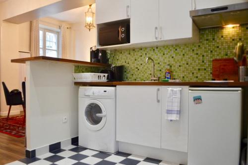 パリにある1 Bedroom Apartment in the Heart of the Marais areaのキッチン(洗濯機、乾燥機付)