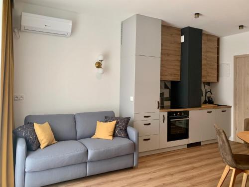 オシフィエンチムにあるApartamenty Parkowe B5のソファとキッチンのあるリビングルーム