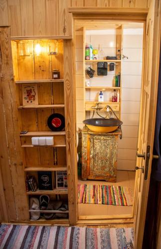 a bathroom with a sink in a room at Casa Petri Rosia Montana in Roşia Montană