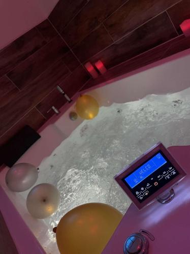 a bathtub with balls in the water with a thermometer at Le BLUE in Aubervilliers