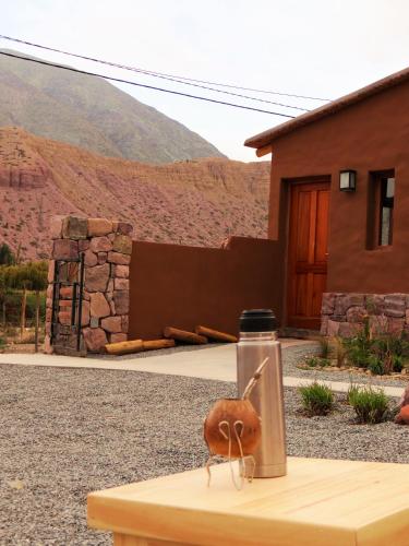 a beetle sitting on a table in front of a building at Tierra Quebrada Cabañas in Purmamarca