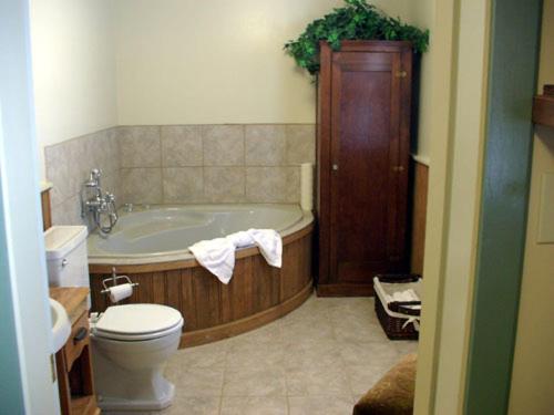 a bathroom with a bath tub and a toilet at Reynolds Hotel in Lillooet