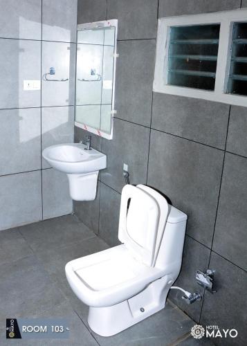 a bathroom with a toilet and a sink at Hotel Mayo in Wayanad