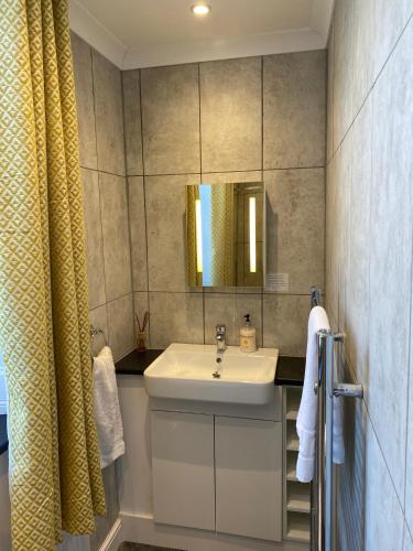 a bathroom with a sink and a mirror at Ernespie House Hotel in Castle Douglas
