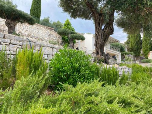 a garden with tall grass and a stone wall at Paleopetres K-Nine - Premium Suite - Kalami - in Kalami