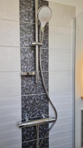 a shower with a shower head in a bathroom at Vacances Ô Loch - Studio à 200 mètres de la plage - Le Cap Coz Fouesnant in Fouesnant
