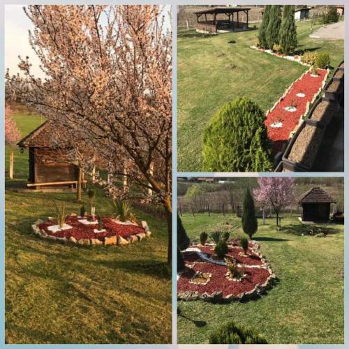 a collage of four pictures of a garden at Vila Rodjak sa sela in Mionica