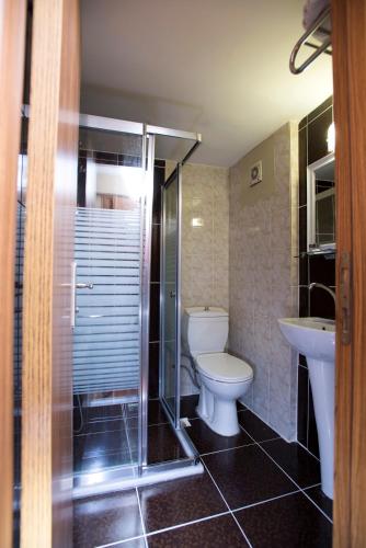 un bagno con WC e lavandino di Şirin Hotel a Istanbul