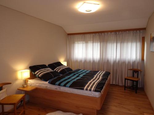 1 dormitorio con 1 cama con 2 almohadas en Ferienwohnung Mühlengrün en Oberwolfach