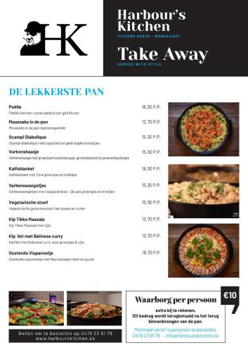 a menu for a take awayarmaarmaarmaarmaarmaarmaarmaarmaarmaarma at Harbourskitchenhouse@sea in Bredene