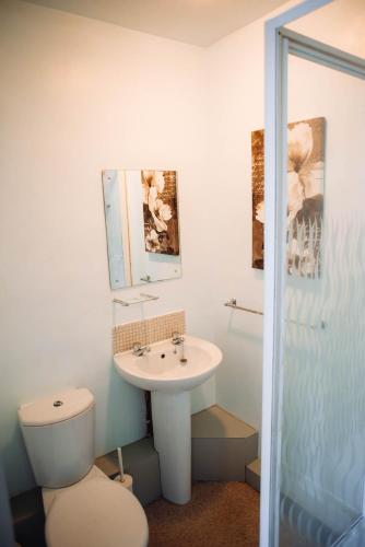 a bathroom with a toilet and a sink at The Horse and Jockey in Tideswell