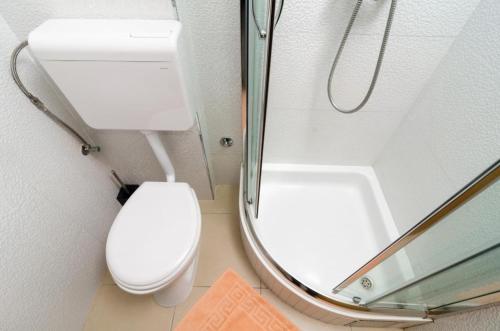 a bathroom with a toilet and a mirror at Guest House Ćuk in Dubrovnik