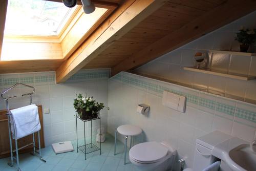 貝希特斯加登的住宿－Ferienwohnung Bergblick，浴室配有卫生间、水槽和天窗。