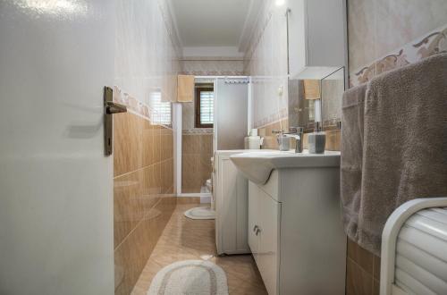 ein Bad mit einem Waschbecken, einem WC und einer Dusche in der Unterkunft Karmelo Appartment Davorka in Rovinj