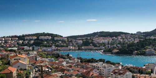 a view of a city with boats in the water at Apartments Tomy & Domy in Dubrovnik