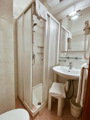 a bathroom with a shower and a sink at Hotel Kristall in Corsico