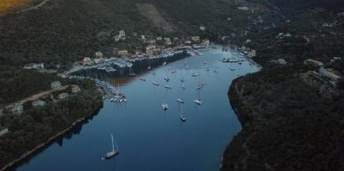 an aerial view of a river with boats in it at Fabulous apt. w/breakfast near the sea! in Sivota