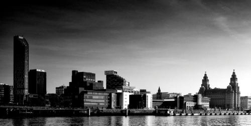 a black and white photo of a city with buildings at Royal Chambers Liverpool in Liverpool