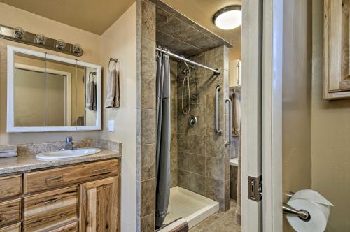 a bathroom with a shower and a sink at Cozy Home with Canyon Views 2 Mi to Grand Staircase in Henrieville