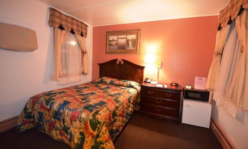 a hotel room with a bed and a dresser in a room at Williamstown Motel in Williamstown