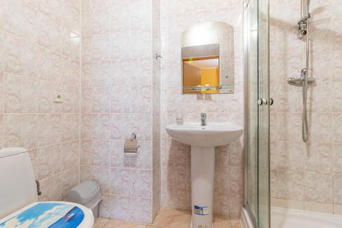 a bathroom with a sink and a toilet and a shower at Laguna in Slavske