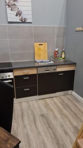 a kitchen with a sink and a counter top at Flensburg City - 24h in Flensburg