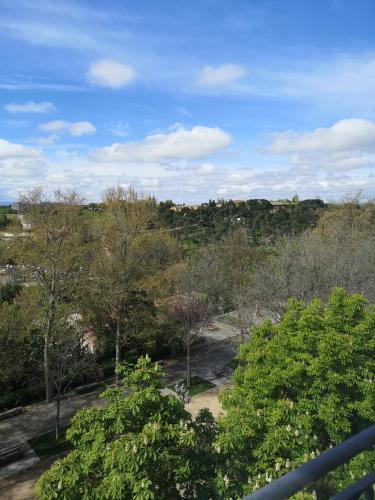 a view from a balcony of a park with trees at Hostal Juan Bravo in Segovia
